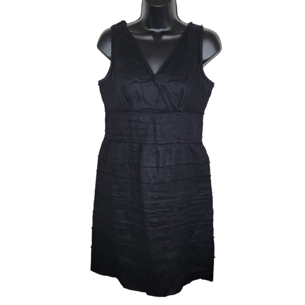 Talbots black linen tiered sleeveless dress size 4